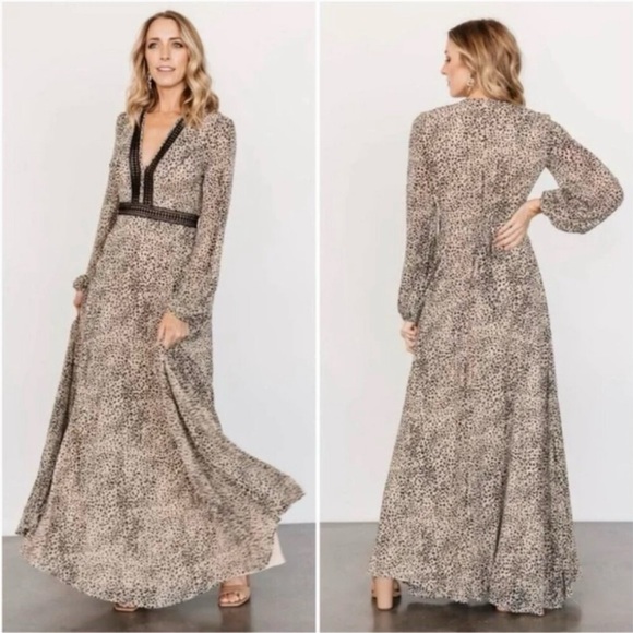 Baltic Born Dresses & Skirts - Baltic Born Cha Cha Leopard Print Long Sleeves Maxi Dress Size L